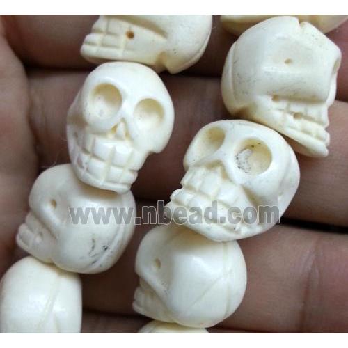 antique cattle bone skull bead, white