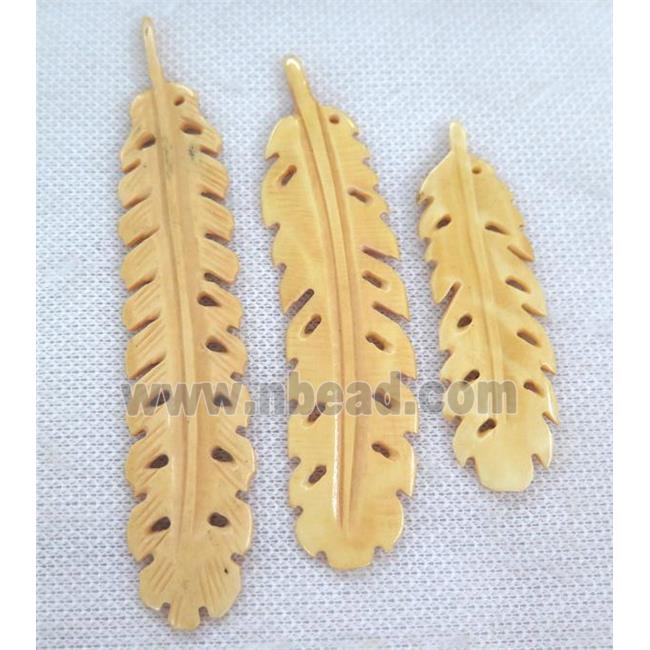 yellow cattle bone pendant without hole, feather