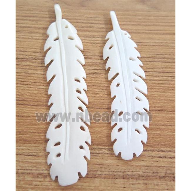 white cattle bone pendant without hole, feather