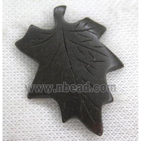 black cattle bone pendant, maple leaf