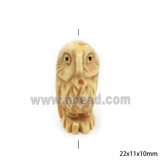 Yellow Bone Beads Owl Carved
