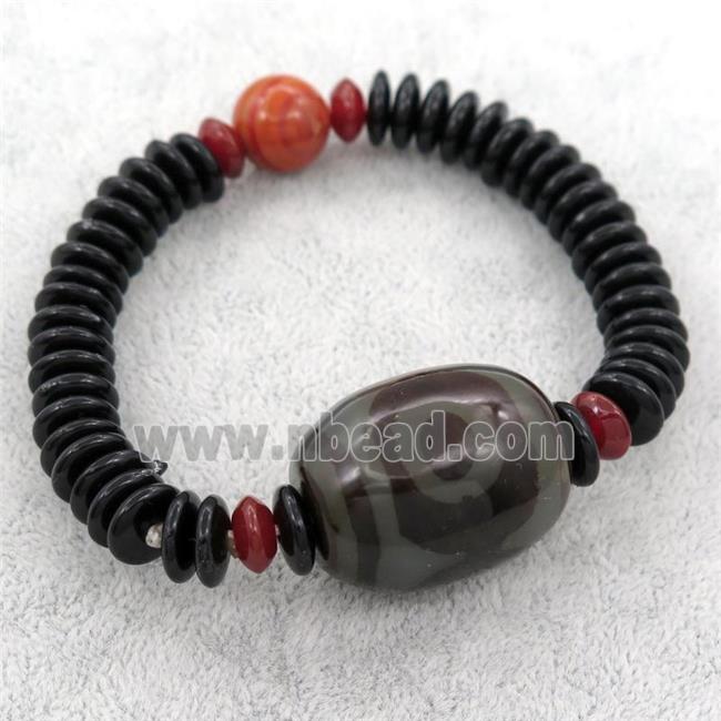 Resin Bracelet with tibetan Agate bead, stretchy