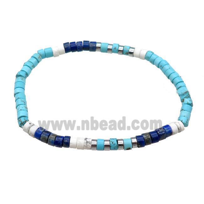 Blue Magnesite Turquoise Bracelet With Howlite Lapis Stretchy