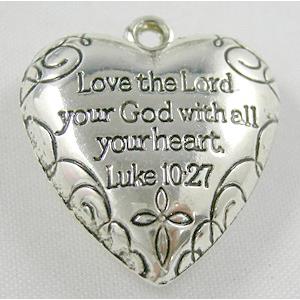 CCB Antique Silver Plastic Heart Pendant, Nickel Free