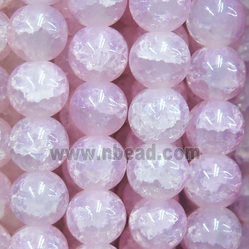 round pink Crackle Glass beads