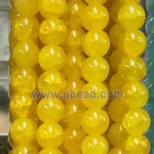 round yellow Crackle Glass beads