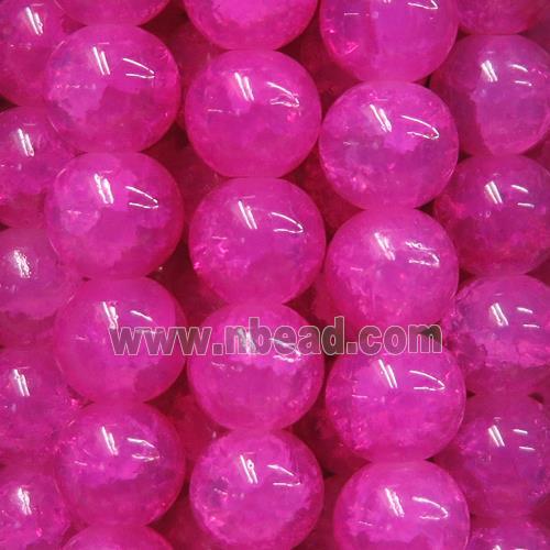 round hotpink Crackle Glass beads