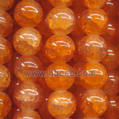 round orange Crackle Glass beads