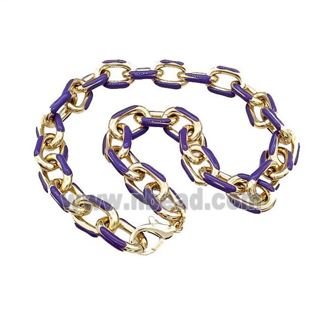 Aluminium Necklace Purple Enamel Gold Plated