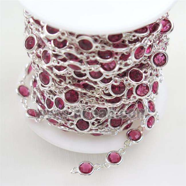copper chain with purple Chinese crystal glass, silver plated