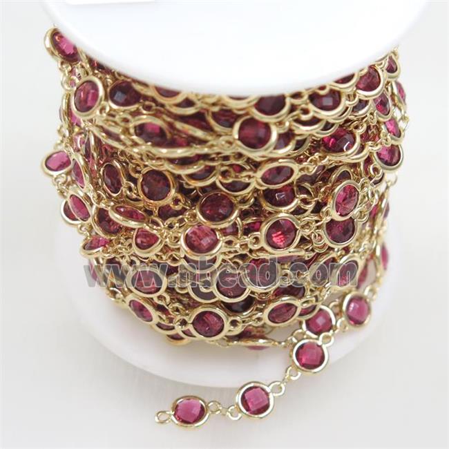 copper chain with purple Chinese crystal glass, gold plated