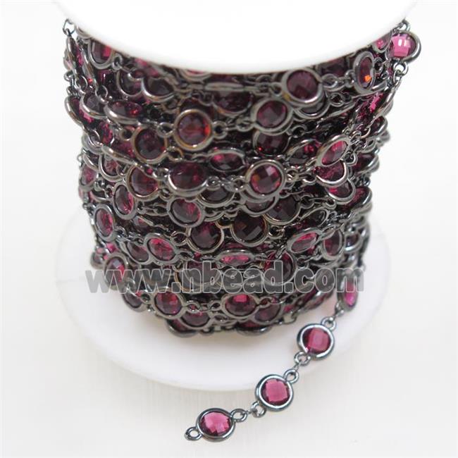 copper chain with purple Chinese crystal glass, black plated