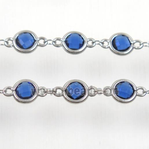 copper chain with blue Chinese crystal glass, platinum plated