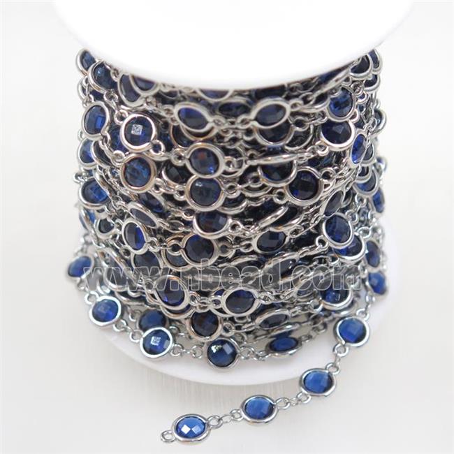 copper chain with blue Chinese crystal glass, platinum plated