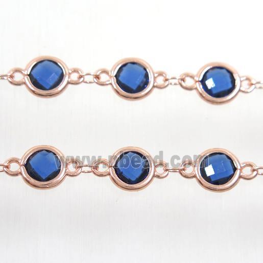 copper chain with blue Chinese crystal glass, rose gold