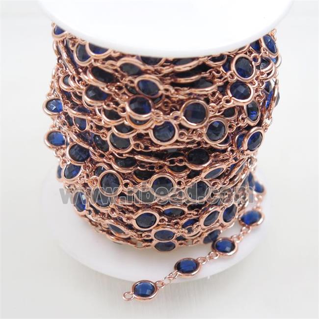 copper chain with blue Chinese crystal glass, rose gold