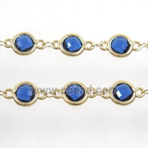 copper chain with blue Chinese crystal glass, gold plated
