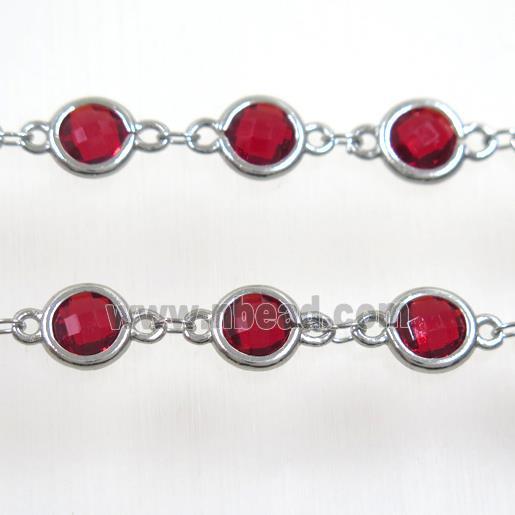 copper chain with ruby Chinese crystal glass, platinum plated
