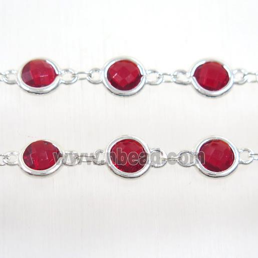 copper chain with ruby Chinese crystal glass, silver plated