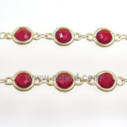 copper chain with ruby Chinese crystal glass, gold plated