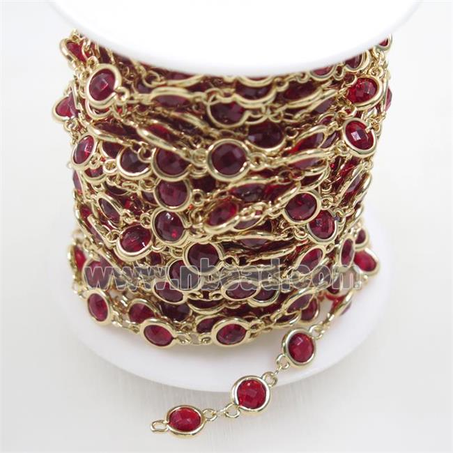 copper chain with ruby Chinese crystal glass, gold plated