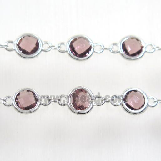 copper chain with lt.purple Chinese crystal glass, silver plated