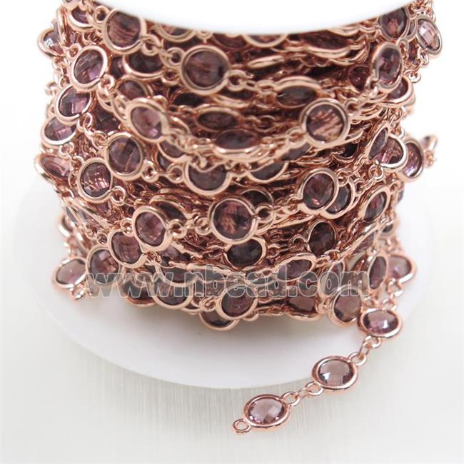 copper chain with lt.purple Chinese crystal glass, rose gold