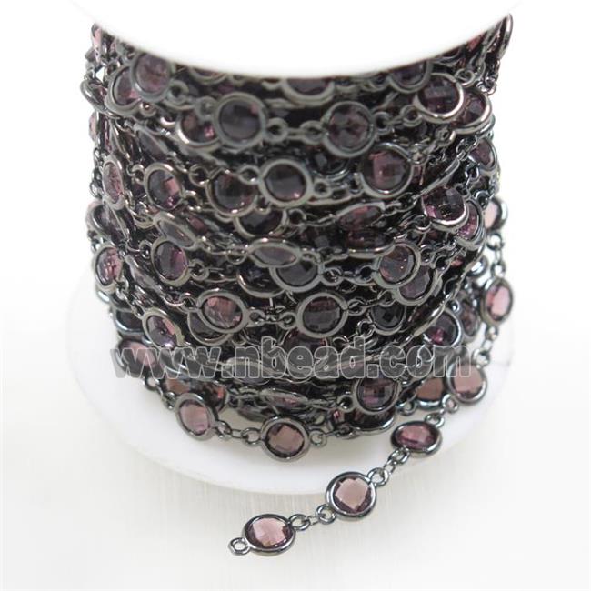 copper chain with lt.purple Chinese crystal glass, black plated