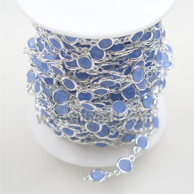 copper chain with blue Chinese crystal glass, silver plated