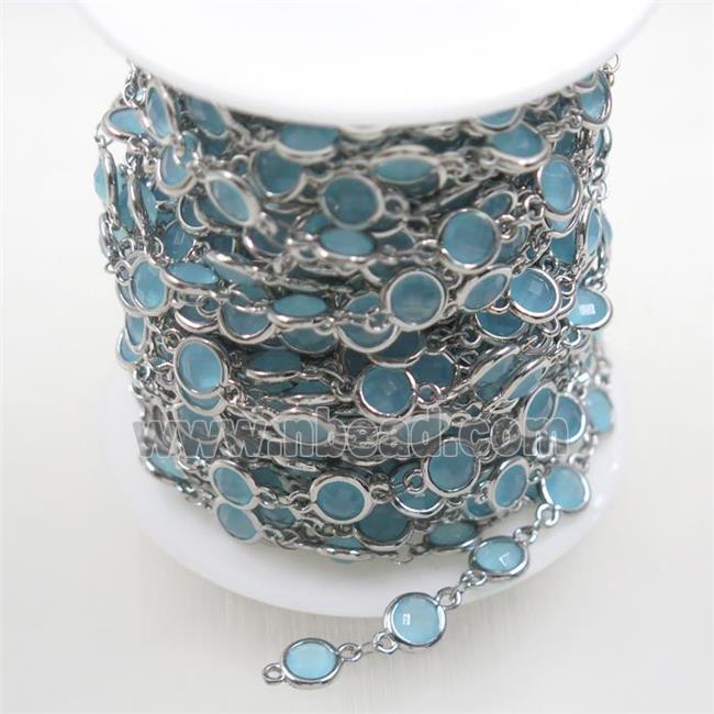 copper chain with aqua Chinese crystal glass, platinum plated