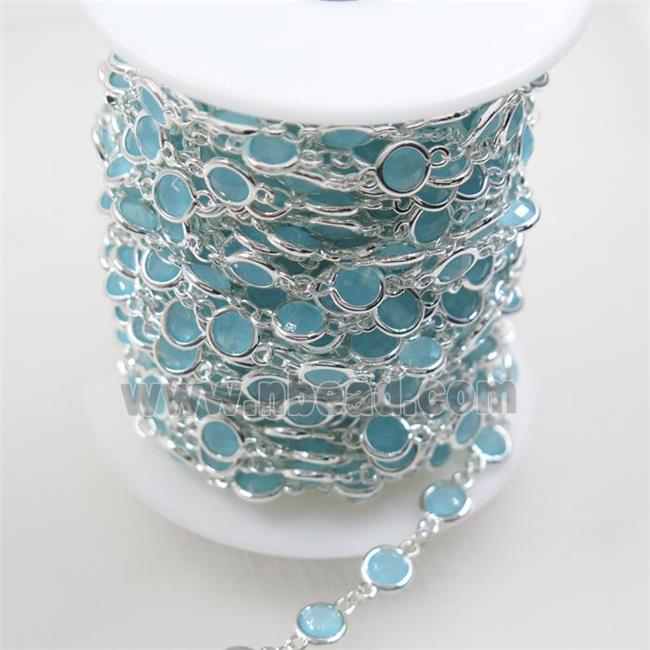 copper chain with aqua Chinese crystal glass, silver plated