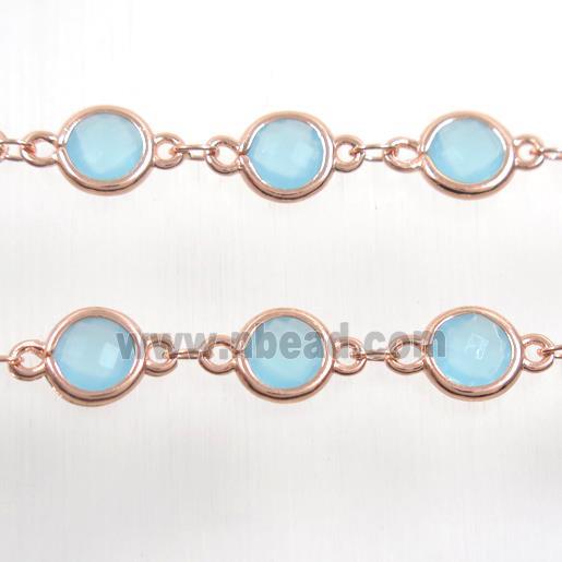 copper chain with aqua Chinese crystal glass, rose gold