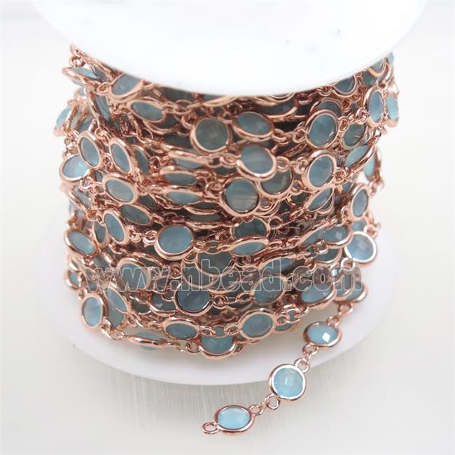 copper chain with aqua Chinese crystal glass, rose gold