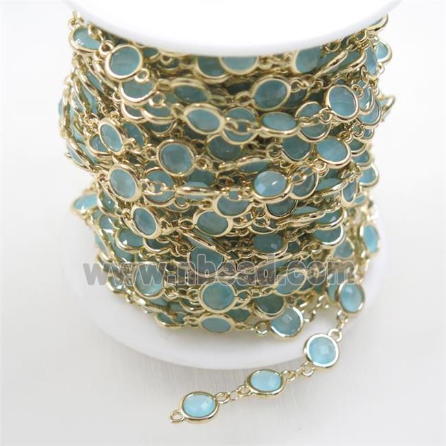 copper chain with aqua Chinese crystal glass, gold plated
