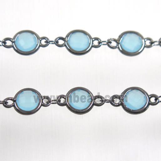copper chain with aqua Chinese crystal glass, black plated