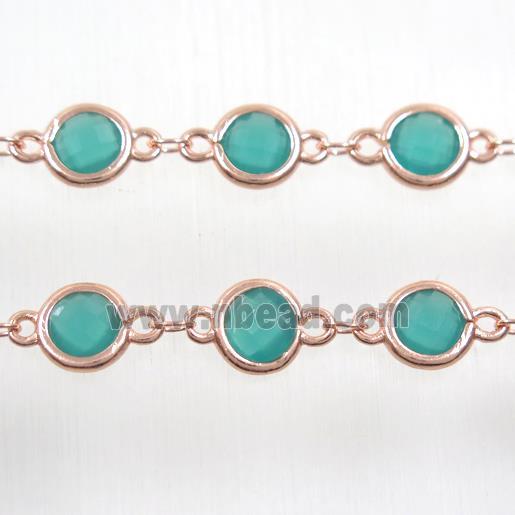 copper chain with green Chinese crystal glass, rose gold