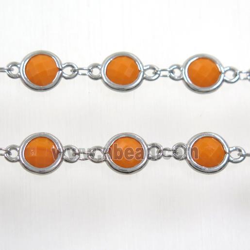 copper chain with orange Chinese crystal glass, platinum plated