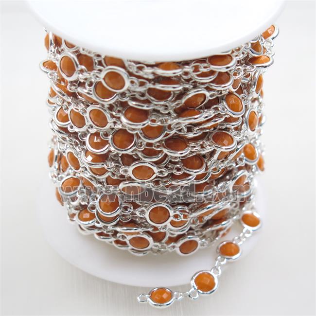 copper chain with orange Chinese crystal glass, silver plated