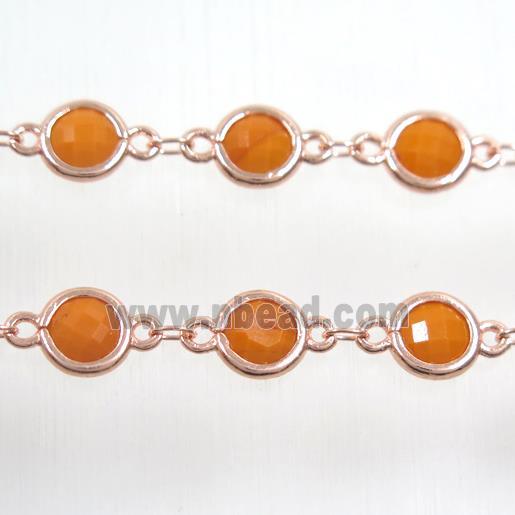 copper chain with orange Chinese crystal glass, rose gold