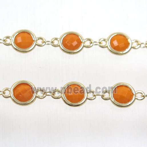 copper chain with orange Chinese crystal glass, gold plated
