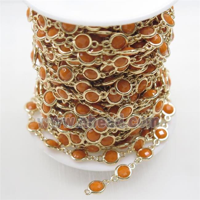 copper chain with orange Chinese crystal glass, gold plated