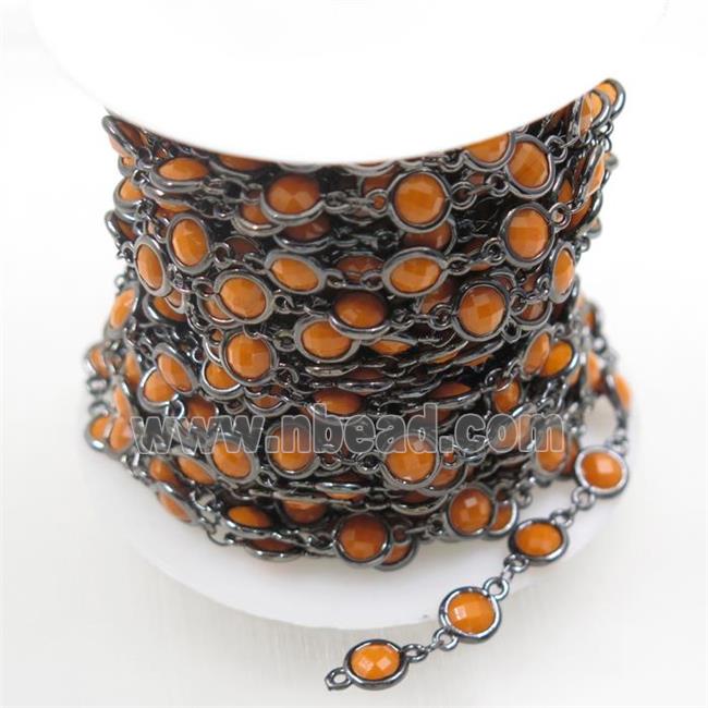copper chain with orange Chinese crystal glass, black plated