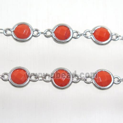 copper chain with red Chinese crystal glass, platinum plated