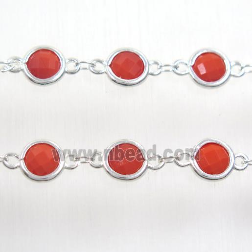 copper chain with red Chinese crystal glass, silver plated
