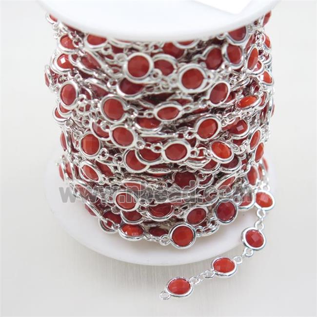 copper chain with red Chinese crystal glass, silver plated