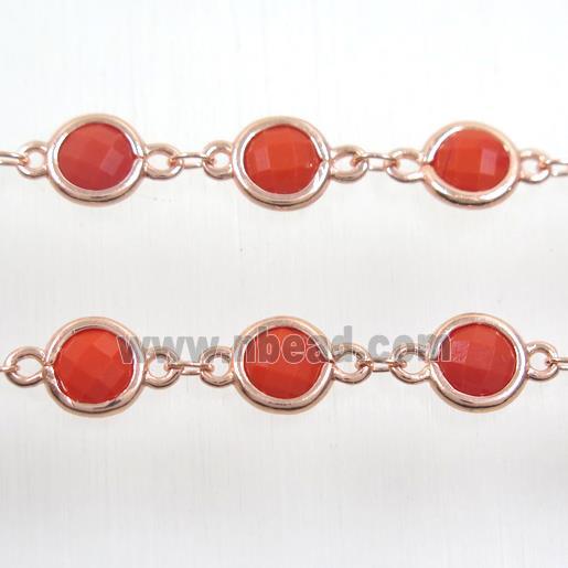 copper chain with red Chinese crystal glass, rose gold