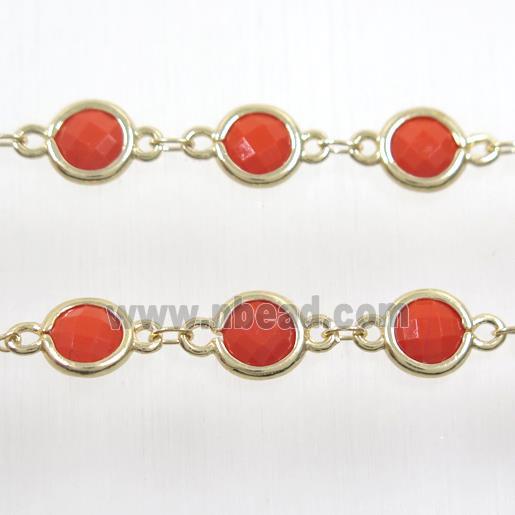 copper chain with red Chinese crystal glass, gold plated
