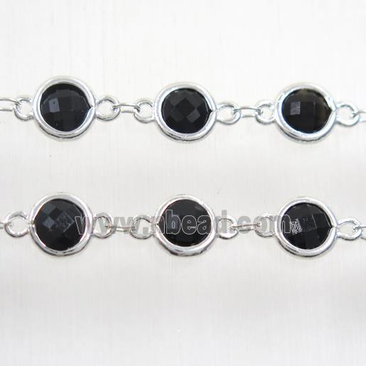copper chain with black Chinese crystal glass, silver plated