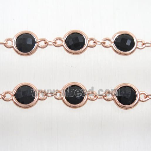 copper chain with black Chinese crystal glass, rose gold