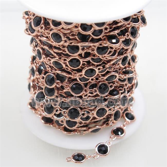 copper chain with black Chinese crystal glass, rose gold